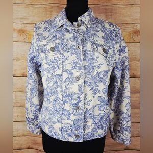 Eddie Bauer Blue Floral Print Denim Jacket Size Medium